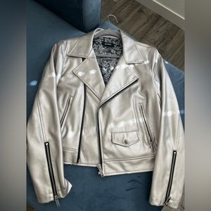 DKNY Leather Biker Jacket. Size M. Color: Silver